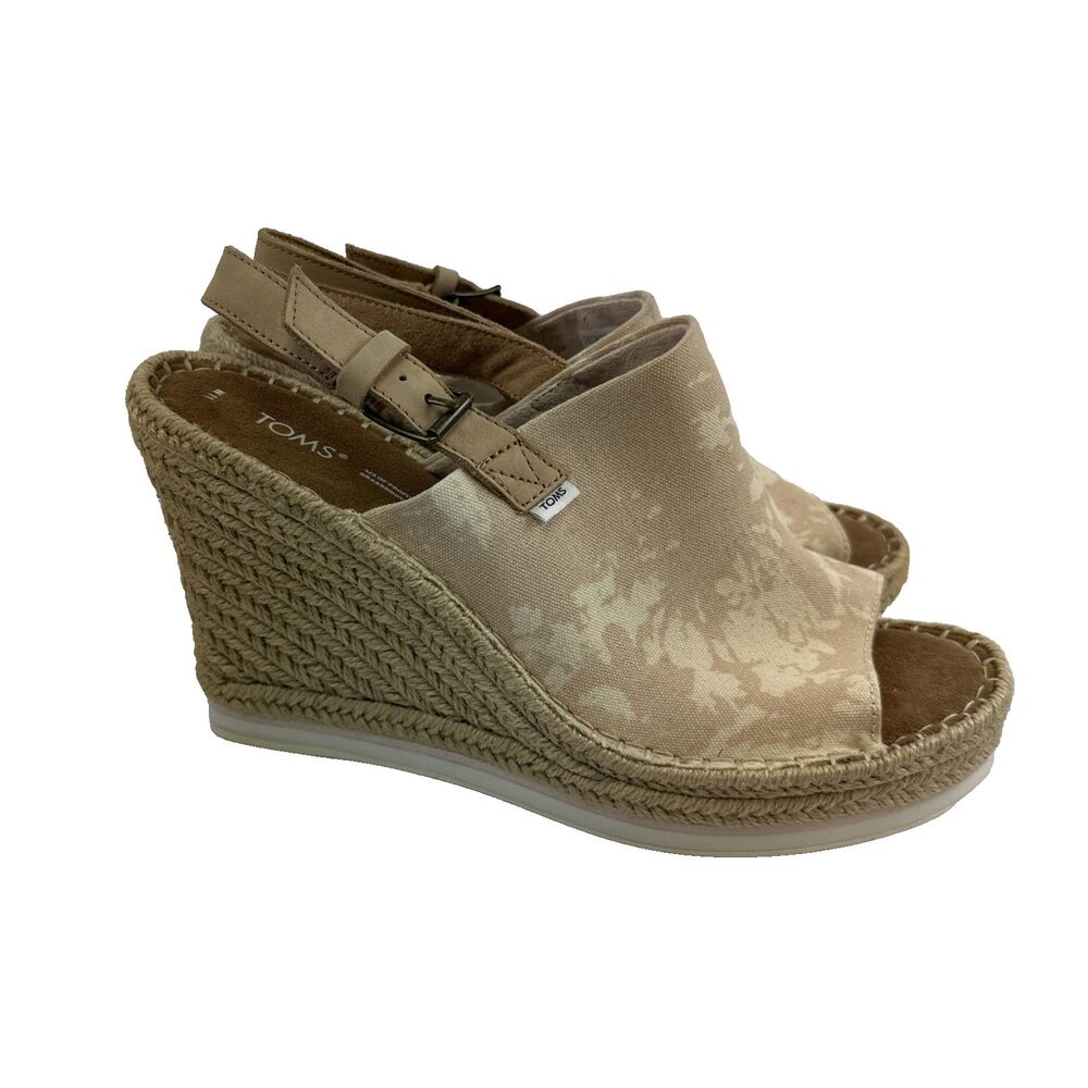 Toms Monica Wedge Espadrille‎ Pink Canvas Slingback Buckle 1001824 Womens 11